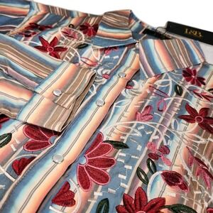 L&B LUCKY & BLESSED Pearl Snap Shirt Womens XL Floral Embroidered Stripe Western